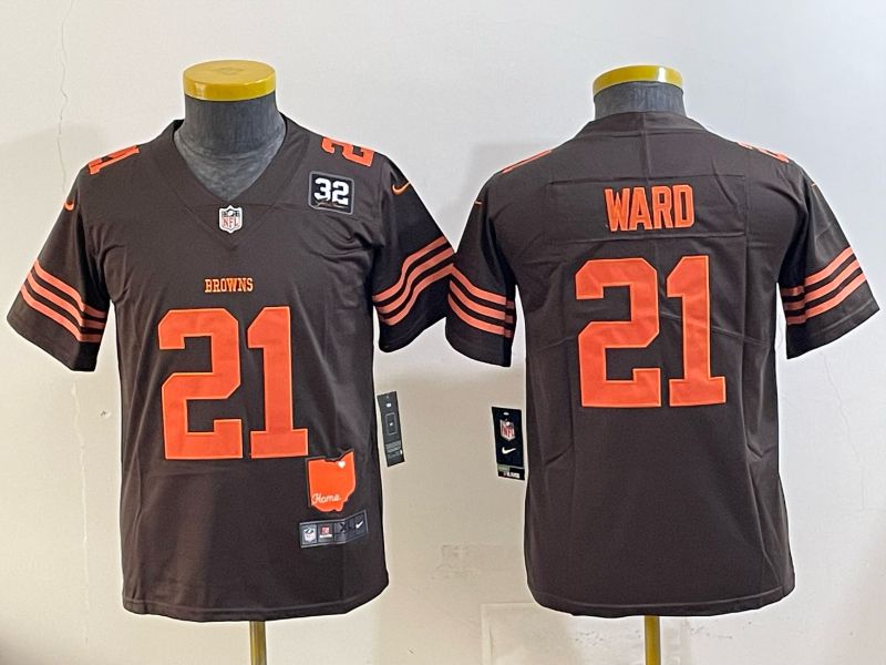 Youth 2025 Nike Cleveland Browns #21 Ward brown Retro Limited NFL Jersey style 02
